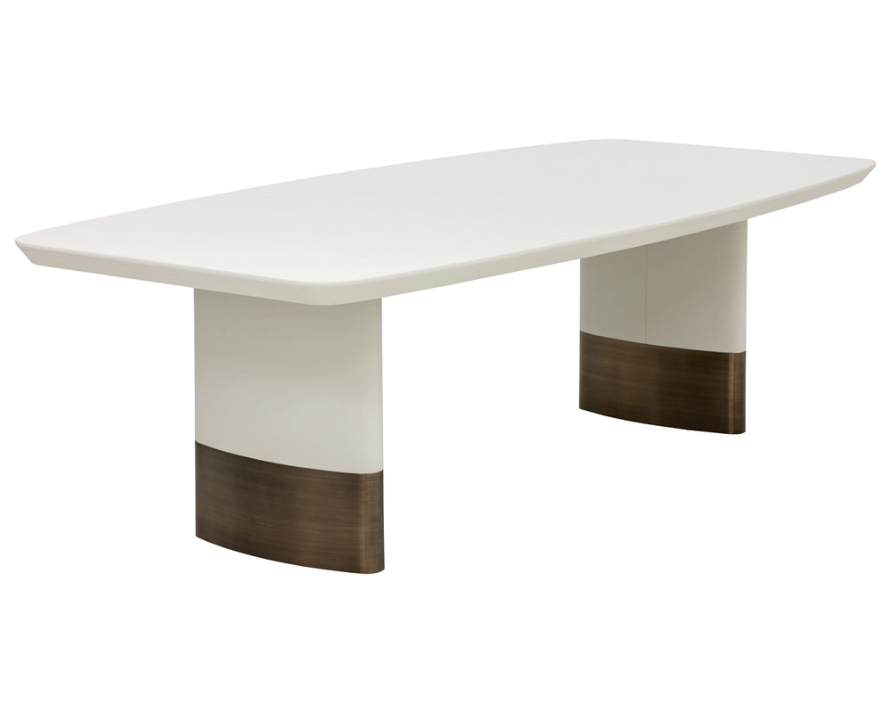 Sunpan Calida 98" Dining Table - Stylish Cream Faux Leather with Gold Stainless Steel Base for Elegance