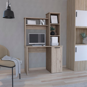 English Elm Carson Grey Computer Desk with Hutch, 25.8" Work Surface, Single Door Cabinet & 3-Tier Shelves B070P188878