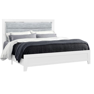 English Elm OMODA Modern Full Bed with LED Accent Lighting, Solid Wood+MDF Frame, Upholstered Headboard Mirror Trim White 60.25 L x 32.48 W x 8.07 H B201P226203