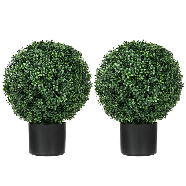 English Elm Homcom Set Of 2 20.5" Lifelike Boxwood Topiary Trees For Indoor/Outdoor Decor, Low Maintenance Greenery W2225P217289