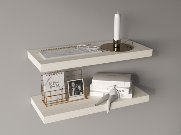 English Elm Floating Shelves - White Washed Oak Set Of 2 For Modern Decor, Minimalist Display & Easy Installation B097P369455-GIGA