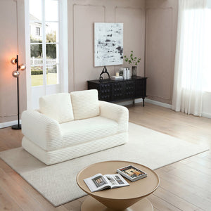English Elm 2-in-1 Corduroy Futon Sofa Sleeper Modular Floor Couch for Studio and Guest Living Spaces Beige W1117S00378
