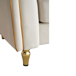 English Elm 87.01"W Modern Tufted Velvet Sofa with Gold Metal Legs, Stylish Accent Seating for Living Room Beige W579S00039