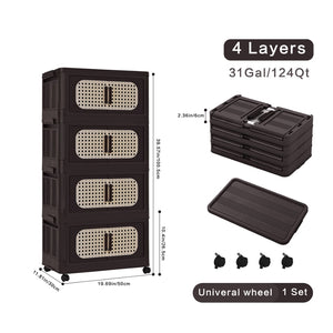 English Elm Retro Brown 20" Wide Folding Storage Cabinet - 4 Tiers, Collapsible Design With Wheels For Easy Mobility W2873P366399-GIGA