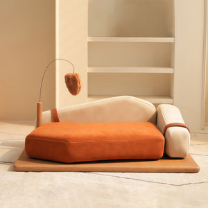 English Elm Modern Oak Veneer Pet Bed with Chenille Upholstery and Orthopedic Foam Cushion Orange W3136P445674