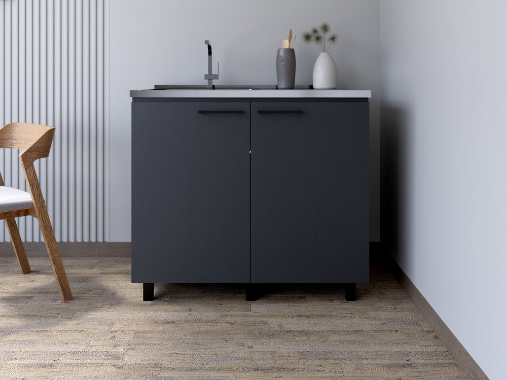 English Elm Utility Sink Cabinet Stainless Steel Basin Freestanding Farmhouse Storage Unit B092S00152