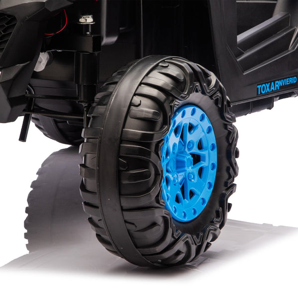 English Elm 12v Kids Electric Utv Ride on Toy with Parental Remote Swing Function and Shock Absorbers Blue W1578P368161