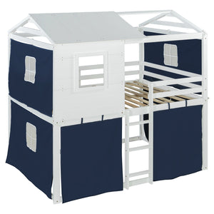 English Elm Full Size Kids Playhouse Bunk Bed Pinewood Frame with Tent Roof and Window Cutouts Blue LT000380AAC-1