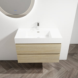 English Elm 36" Wall-Mounted Bathroom Vanity With Resin Sink & Soft-Close Drawers For Modern Spaces W999S00198