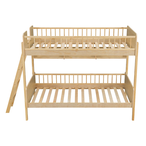 English Elm Twin Over Solid Wood Bunk Bed with Built in Shelves and Reversible Ladder N7090002224N