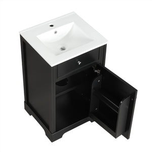 English Elm 20" Modern Bathroom Vanity With Soft-Close Door, Adjustable Shelf, Ceramic Sink, Compact Storage Solution N725P351848B