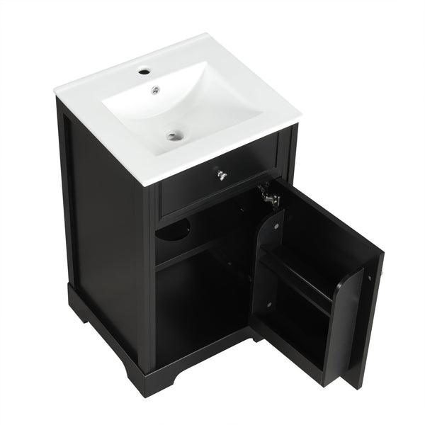 English Elm 20" Modern Bathroom Vanity With Soft-Close Door, Adjustable Shelf, Ceramic Sink, Compact Storage Solution N725P351848B
