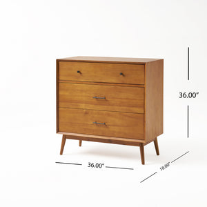 English Elm Christopher Knight Home® - Okioki Mid-Century 3-Drawer Dresser in Acacia Wood — Sturdy, Smooth-Glide Storage for Bedrooms Natural 67064.00