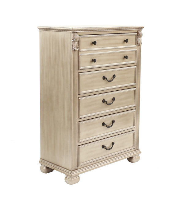 English Elm Antique Solid Wood 5-Drawer Chest with Lion Claw Carvings, Fluted Accents 36"x18"x51" B011P238882