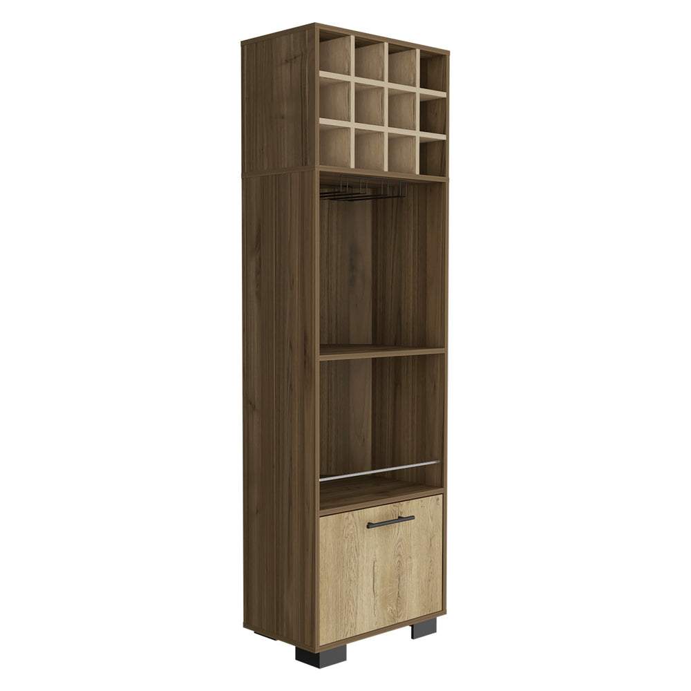 English Elm Marsella Corner Bar Cabinet with 12-Bottle Wine Rack, Cup Holder, Drawer & Dual Side Shelves B070S00325