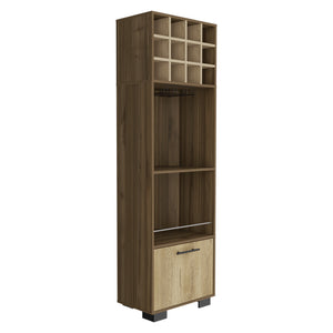 English Elm Marsella Corner Bar Cabinet with 12-Bottle Wine Rack, Cup Holder, Drawer & Dual Side Shelves B070S00325