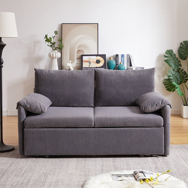 English Elm MH'' MH' 64.5 Inch Sleeper Sofa Bed with Corduroy Upholstery, Sturdy Wood & Iron Frame, 3-in-1 Convertible Comfort Grey W1193S00126