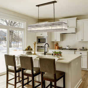 English Elm Modern Rectangular Crystal Glass Chandelier - 10-Lights Black Pendant Fixture For Elegant Spaces W1340P332560