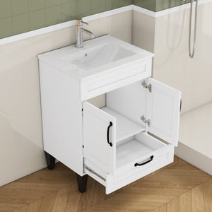 English Elm 24-Inch Modern Bathroom Vanity Cabinet With Sink Combo, Soft Close Doors, Customizable Design, White W3151S00060