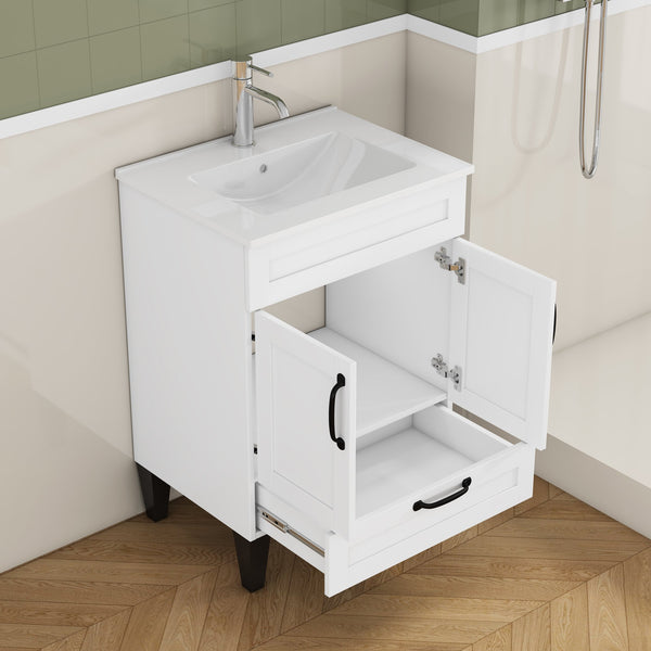 English Elm 24-Inch Modern Bathroom Vanity Cabinet With Sink Combo, Soft Close Doors, Customizable Design, White W3151S00060