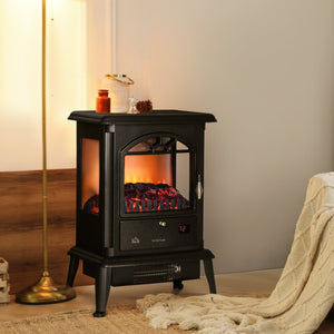 English Elm Homcom 23" Electric Infrared Fireplace Stove - Realistic Log Flame, Adjustable Heat, Timer, Safety Features W2225P249851