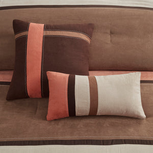 English Elm 7 Piece Palisades Faux Suede Comforter Set King - Hypoallergenic Pieced Design, Machine Washable, Plush Bedding Ensemble Coral 23.6 L x 19.68 W x 16.93 H B03596818