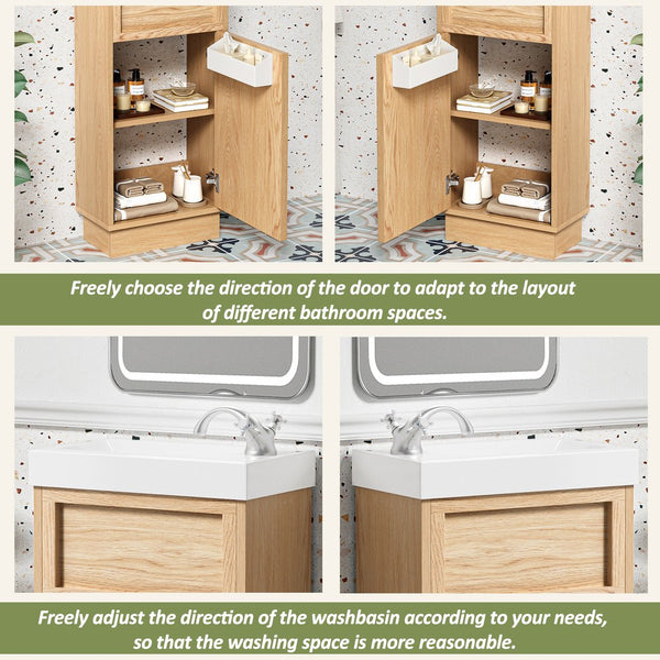 English Elm 15.75" Rustic Bathroom Vanity with Reversible Resin Sink, Soft-Close Door, Adjustable Shelf, Compact Elegance N729P285513N