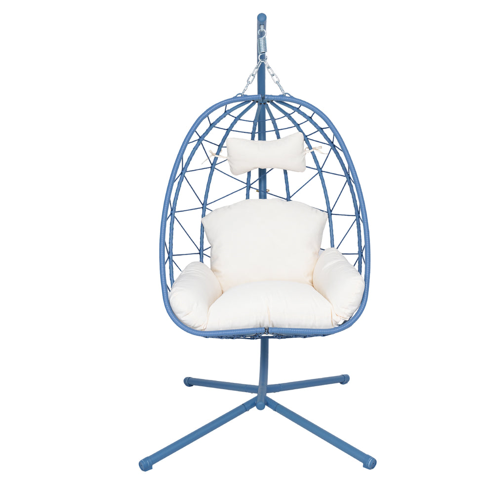 English Elm Hanging Egg Chair with Pe Wicker Stand Ergonomic Swing Seat for Patio or Bedroom T5880P497569