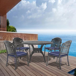 English Elm 5-Piece Cast Aluminum Patio Furniture Set With Cozy Blue Cushions - Weather-Resistant & Stylish! W1710S00093