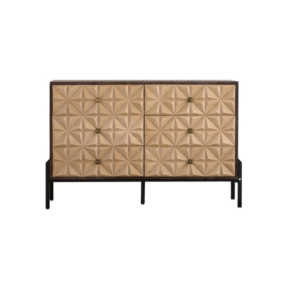English Elm Solid Wood Sideboard With Geometric Design - 6 Drawer Mid Century Modern Storage Cabinet For Home Decor W3158P351692-GIGA