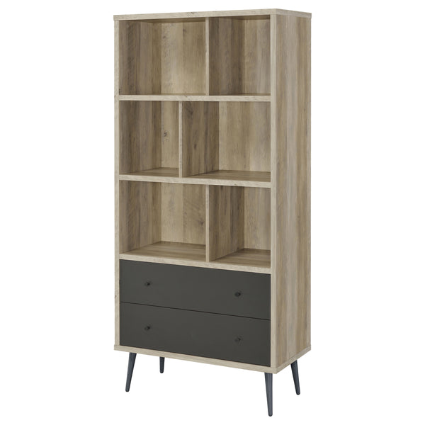 English Elm Minerva Staggered Shelf Bookcase with Drawers in Distressed Pine Scandinavian Style B062P447806