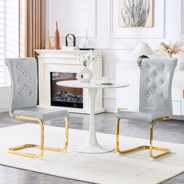 English Elm Set of 2 Glam Faux Alligator Pvc Dining Chairs with Crystal Buckle Bow Legs Gray W3875P371040