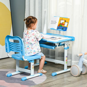 English Elm Qaba Kids Activity Desk And Chair Set With Adjustable Height, Usb Light, Storage Drawer, Blue/White W2225P200635-GIGA