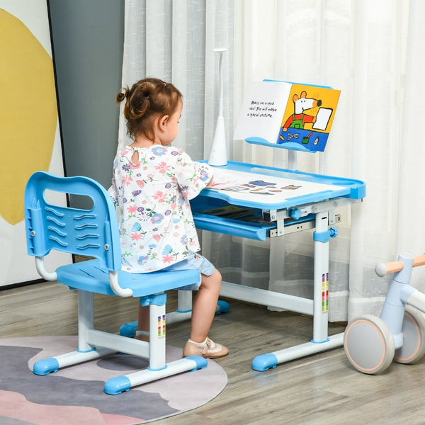 English Elm Qaba Kids Activity Desk And Chair Set With Adjustable Height, Usb Light, Storage Drawer, Blue/White W2225P200635-GIGA