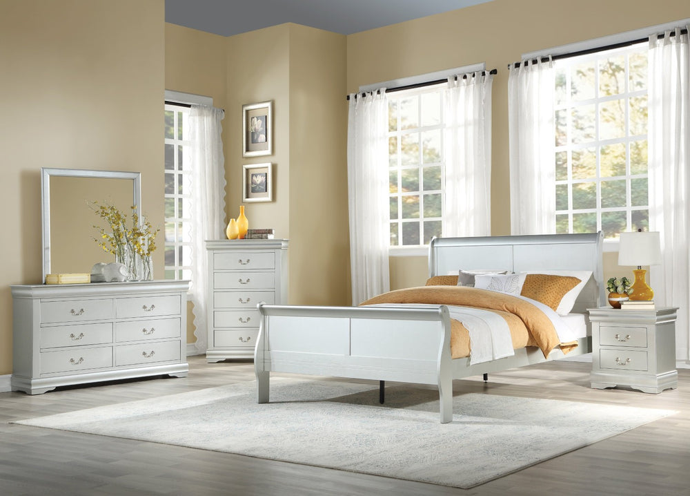 English Elm Platinum Sleigh Bed - Elegant Curved Headboard, Sturdy Multi-Slat Support, Timeless Design For Any Décor B062S00510-GIGA