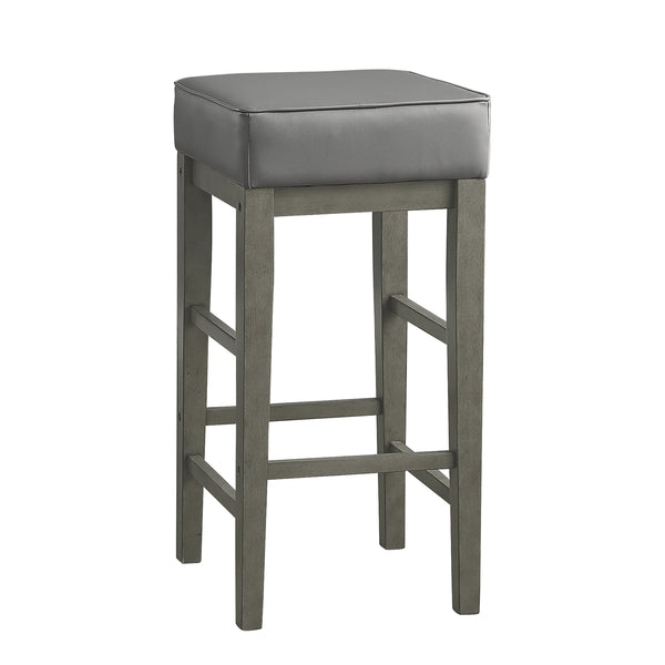 English Elm Transitional Faux Leather Pub Height Stool Set of 2 with Antiqued Wood Frame, 29" Seat, Versatile Design Antique Gray,Gray 32.25 L x 17 W x 12.75 H B011P232131