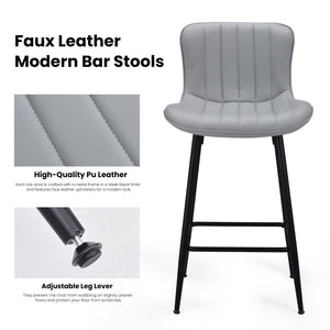 English Elm Counter Stools Set Of 2 - Chic Faux Leather Bar Chairs For Modern Kitchen & Dining, Metal Legs T3623P368360