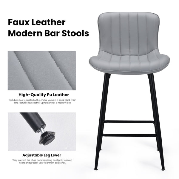 English Elm Counter Stools Set Of 2 - Chic Faux Leather Bar Chairs For Modern Kitchen & Dining, Metal Legs T3623P368360
