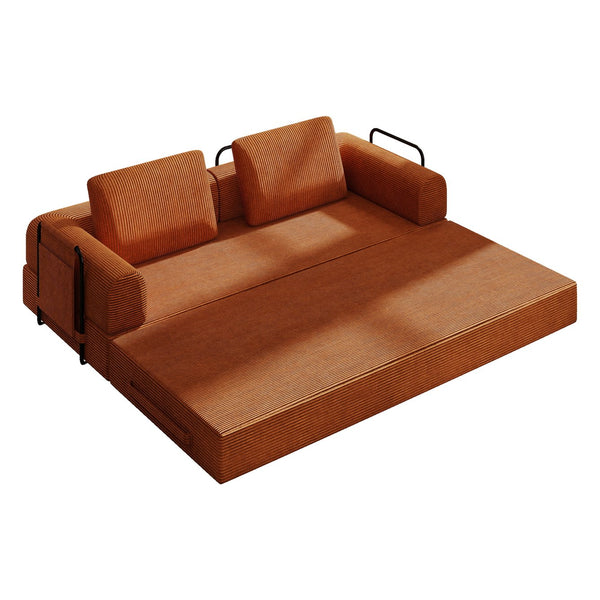 English Elm 78 Inch Corduroy Convertible Sofa Sleeper Futon with Foldable Armrests for Studio Rooms Orange W5385P455029