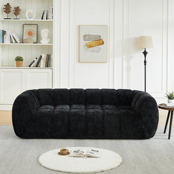 English Elm Chenille Cloud Sofa with Quilted Seat and Piano Backrest for Modern Living Spaces Black W834P442224