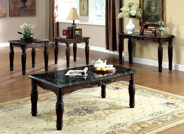English Elm Traditional Espresso 3-Piece Coffee & End Table Set with Faux Marble Tops, Carved Turned Legs, Solid Wood Finish B011P206780