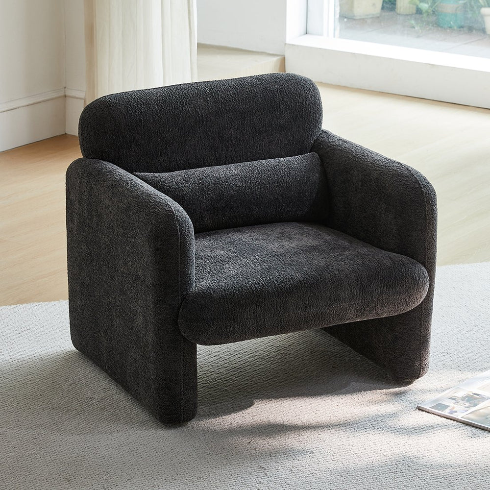 English Elm Best-selling Boucle Cloud Chair Curved Plush Upholstered Armchair with Lumbar Pillow Included Antique Dark Grey W1765P334057