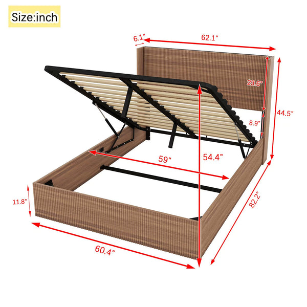 English Elm (queen) Walnut Platform Storage Bed Hydraulic Lift Mdf Frame Wooden Slat Base W1858S00005