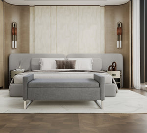 English Elm 47" Upholstered Storage Ottoman Bench with Metal Base for Bedroom or Entryway W5325P427119