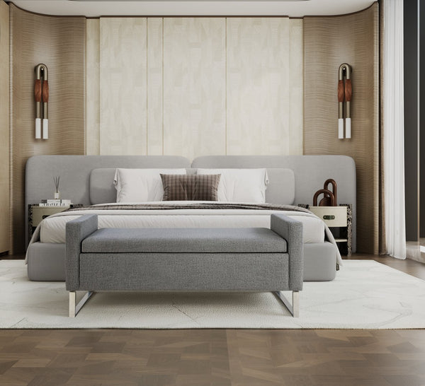 English Elm 47" Upholstered Storage Ottoman Bench with Metal Base for Bedroom or Entryway W5325P427119