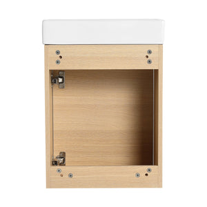 English Elm 16'' Floating Wall-Mounted Bathroom Vanity with Ceramic Basin, Soft-Close Door, Water-Resist Finish Light Oak W999P236336