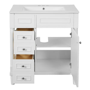 English Elm 30" Bathroom Vanity with Sink — Freestanding Modern Cabinet with Soft-Close Door, 2 Deep Drawers, Durable Basin White N710P288938K