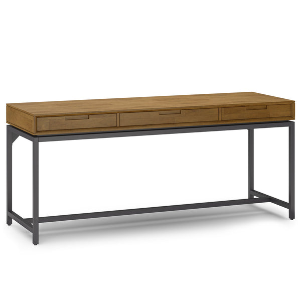 English Elm Banting Mid Century Wide Desk - Stylish Medium Saddle Brown With Versatile Storage & Metal Accents B136P158461