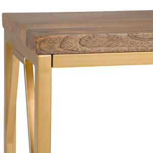English Elm Selma Mango Wood Accent Table with Gold Metal Frame, Handcrafted Diamond-Base End Table 23.5" H Light Brown B136P158988
