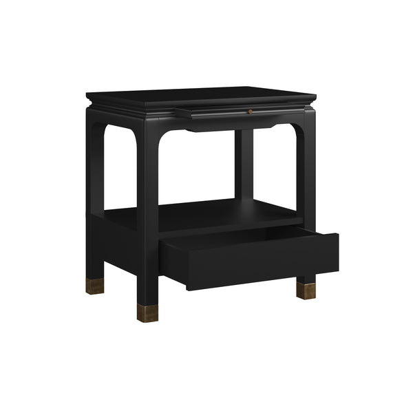 A.R.T. Furniture Eave Bedside Table - Elegant Traditional Nightstand With Asian Influence In Rich Ink Finish Black Material(S), Poplar And Parawood Solids 336140-1818